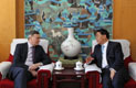 CAS President Bai Chunli (R) meets with EU ambassador to China Hans Dietmar Schweisgut (Photo taken by Wang Dongyao)3xiao.jpg